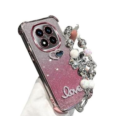 Imagem de Capa de silicone com suporte e pulseira de glitter à prova de choque para Xiaomi Redmi Note 14 Pro Plus 14C 4G 5G, rosa, para Note 14 4G
