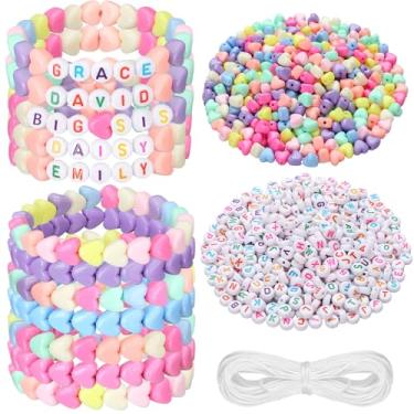 Imagem de Highergo 1200 pulseiras de dia dos namorados para mulheres, conjunto de pulseiras de contas pastel de coração faça você mesmo, kit de artesanato com coração de amor elástico para o dia dos namorados
