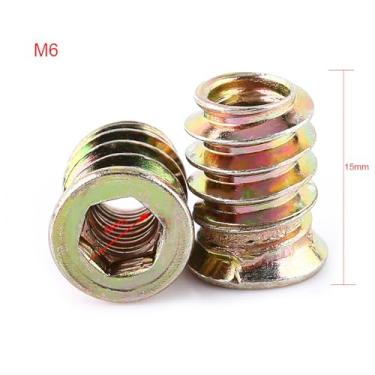 Imagem de Generic Porcas de Inserção Duráveis ​​de Aço Carbono para Móveis de Madeira Parafuso Sextavado Porca de Cabeça para Projeto Diy 20 Peças (M6*15mm)