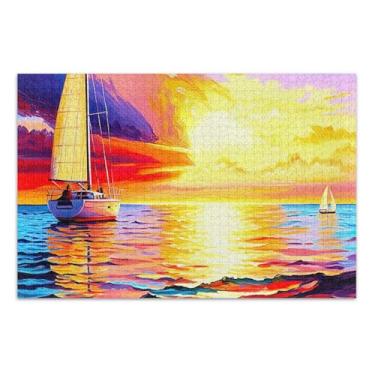Imagem de Veleiro, mar, pôr do sol, cores, quebra-cabeças, para adultos, 500 peças, divertido, bobo, exclusivo, para adultos, arte com estampa animal, 51 x 35 cm