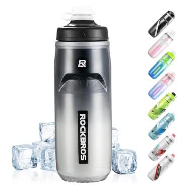 Imagem de ROCKBROS Garrafa de água isolada para bicicleta, 600 ml, sem BPA, estilo aperto, garrafa de água esportiva com design leve à prova de vazamento para ciclismo, acampamento, academia, caminhadas