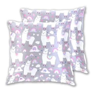 Imagem de Joitme Lindas capas de almofadas decorativas cinza de lhama conjunto de 2 fronhas de sofá decorativas, 45 x 45 cm, 2 peças
