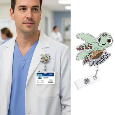 Imagem de Suporte decorativo retrátil para carretel de crachá com clipe jacaré para uso de cartão de passagem de funcionários do escritório (clipe de tartaruga)
