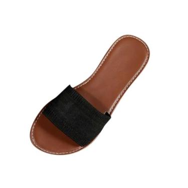 Imagem de Sandálias femininas deslizantes com plataforma grossa e salto bloco, bico fechado, cabeça redonda, casual, primavera, verão, uso externo, sapatos internos, Preto, 36