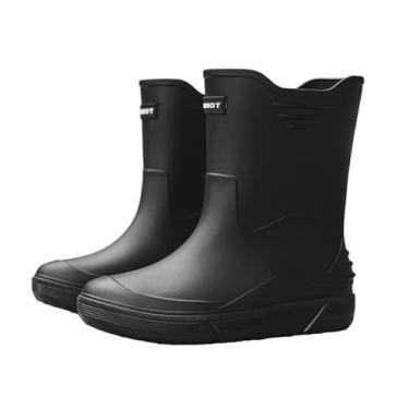 Imagem de Botas de chuva masculinas unissex para casais, sapatos aquáticos, cano baixo, letras de borracha, Preto, 38