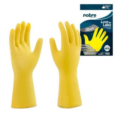 Imagem de Luvas Hipoalergênicas de Borracha/Látex Amarela M para Limpeza e Lavag
