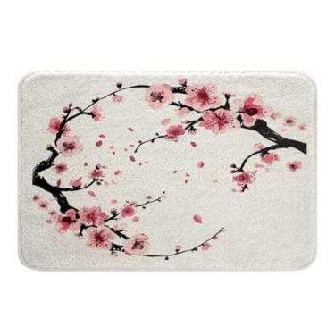 Imagem de Feelyou Tapetes de banheiro flores de cerejeira estilo japonês tradicional tapetes de banho para banheiro para adultos Sakura flor decoração tapetes de banho para banheira de chuveiro floral botânico acessórios de banheiro 20 x 32 polegadas