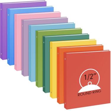 Imagem de Ctosree Pacote com 10 fichários coloridos com 3 anéis com 2 bolsos, capa dura, folhas soltas, para mulheres, homens, professores, estudantes, escola, escritório, artigos para casa, serve em papel de