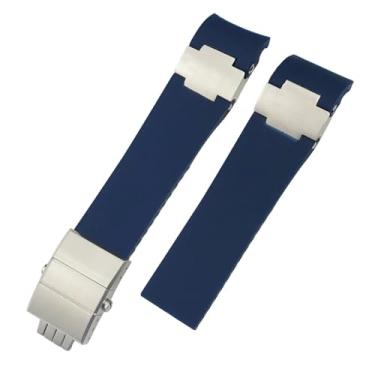 Imagem de DFAMIN Pulseiras de relógio de borracha de silicone de 22 mm, adequadas para Ulysse Nardin Diver, prata, ouro rosa, fivela dobrável, preta e azul (cor: azul lisa-01)