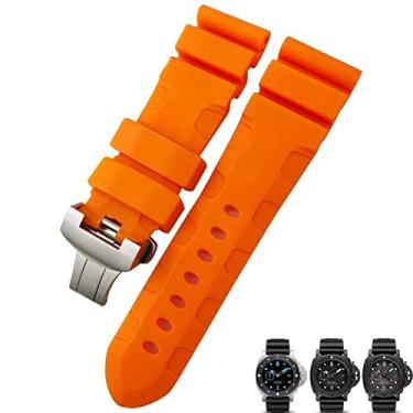 Imagem de ORKDFJ Pulseira de relógio Nature Rubber de 24 mm para luminária submersível Panerai PAM pulseira preta azul vermelha laranja fecho borboleta (cor: borboleta laranja, tamanho: 24 mm preto)
