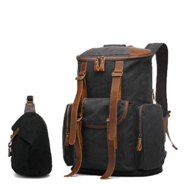 Imagem de Mochila De Lona Encerada, Mochila à Prova D'áGua Em Estilo Vintage Com Bolsa Frontal, AlçAs AjustáVeis ​​E Detalhes Em Couro Para Uso DiáRio E Viagens Ao Ar Livre