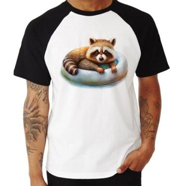Imagem de Camiseta Raglan Panda Vermelho Relaxando Na Piscina - Foca na Moda, Br