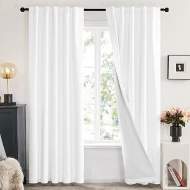 Imagem de Deconovo Cortinas Blackout 100% Brancas para Sala de Estar, Aba Traseira e Bolso de Haste, Cortina de Escurecimento para Quarto, 84" de Comprimento para Porta de Correr, 42 X 84", 2 Painéis