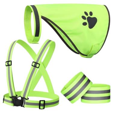 Imagem de Shinylin 4 peças de equipamento de corrida refletivo para passear com cães, colete de segurança ajustável de alta visibilidade, pulseiras esportivas, colete refletivo para cães ao ar livre, caminhadas