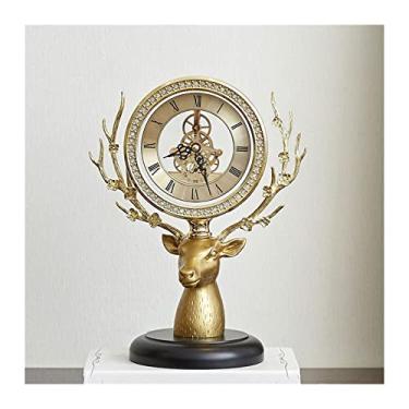 Imagem de pcagfaajmh Relógio Mantle Relógio Europeu de Metal, Sala de Estar Luz de Mesa Luxuoso Relógio Silencioso Ornamentos Relógio de Mesa Vintage Relógio de Cornija