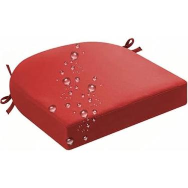 Imagem de Almofadas para cadeiras de exterior com amarras, formato em U, para uso em móveis de pátio e mesas de jantar.