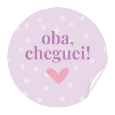 Imagem de 35 Adesivos Redondos 4x4cm Oba Cheguei Lilás Clientes para lojas embalagens unboxing Presentes