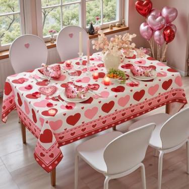 Imagem de SASTYBALE Toalha de mesa retangular para Dia dos Namorados, toalha de mesa lavável, à prova de derramamento, vermelho e rosa, corações do amor, para jantar, festa de casamento, decoração do Dia dos