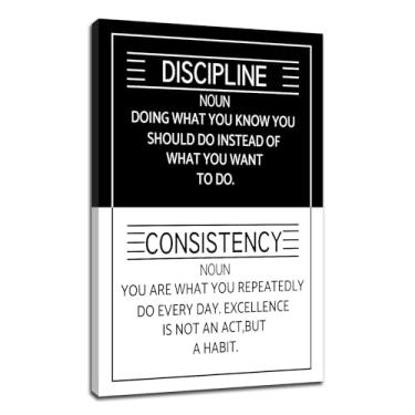Imagem de QYHART Consistência de disciplina motivacional decoração de parede em tela inspiradora impressões inspiradoras citações modernas pintura doméstica arte para escritório, academia, sala de aula, pronto