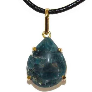 Imagem de Colar Gota Lisa Pedra Apatita Azul Natural Garra Dourado - CristaisdeC