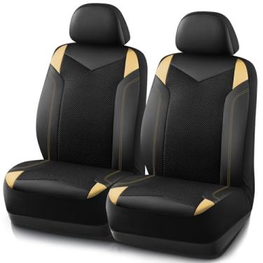 Imagem de PIC AUTO Capa de assento de carro, capa de assento frontal de malha super respirável para carros, capas de assento de couro bege, ajuste universal, durável, compatível com airbag, adequada para SUVs