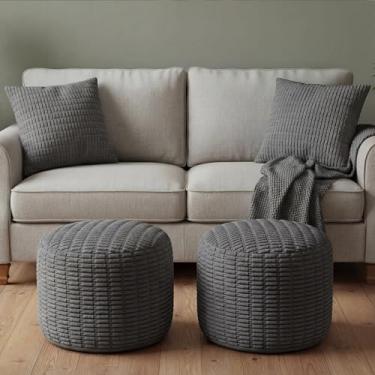 Imagem de HunnmingRe 2 peças de capa de pufe otomano sem enchimento de veludo cotelê de 50 x 38 cm – sem enchimento, banquinho listrado para os pés, saco de feijão, armazenamento de cadeira de chão para