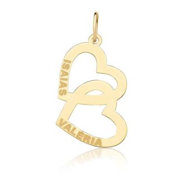 Imagem de Pingente Nomes 2 Corações Duplo Nome Filhos Ouro 18k  P04 - MAEHLER Ar