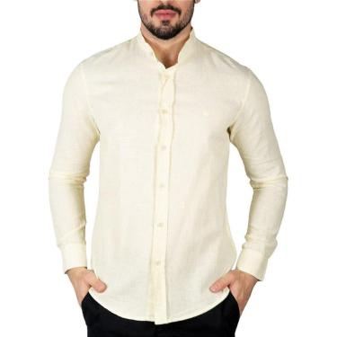 Imagem de Camisa Linho Masculina Gola Padre Amarela-Masculino