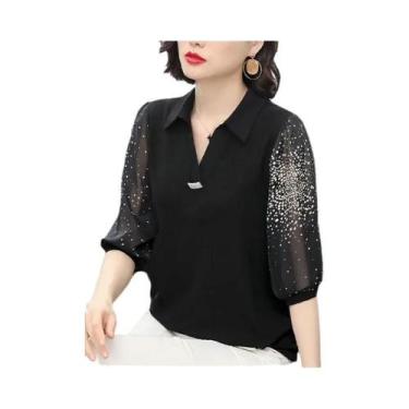 Imagem de Blusa De Chiffon Feminina Primavera Verão Casual Com Gola Reversível E