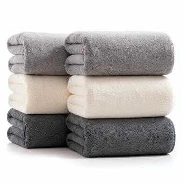 Imagem de sakano Conjunto de toalhas de banho de microfibra coloridas de 6 peças - toalhas de secagem rápida, super absorventes e não derramam para família, academia, spa e salão de beleza - branco + cinza