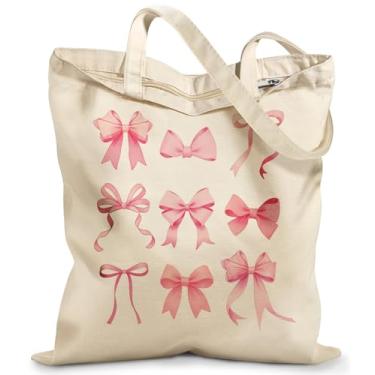 Imagem de Miss Adola Sacola feminina de lona – Lindas bolsas de lona com zíper design estético, sacolas reutilizáveis para compras, trabalho, viagens, férias diárias, nó de laço PK