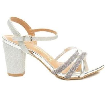 Imagem de Sandália Feminina Vizzano Salto Grosso Tiras Shine 6262.1026 Prata 36-Feminino