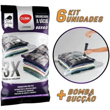 Imagem de Kit 6 Sacos Organizador a Vácuo 50x60 + Bomba Para Guardar Edredom Jog
