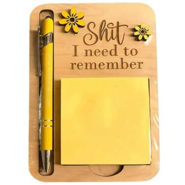 Imagem de Porta-notas adesivas The Shit I Need to Remember - Organizador de bloco de notas de madeira com caneta, presente engraçado para pessoas esquecidas, colegas de trabalho, professores - Acessórios de