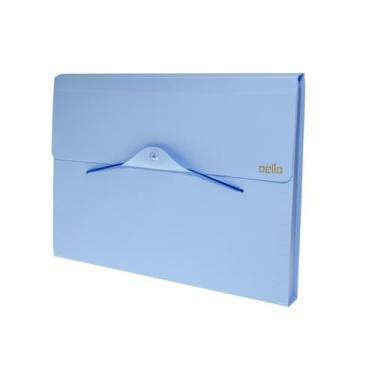 Imagem de Pasta sanfonada A4 com 12 divisórias expansível tom pastel para organizar documentos, contas e papéis no escritório, escola e uso diário (Azul Pastel)