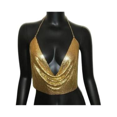 Imagem de Top Cropped Sem Costas Com Lantejoulas Metálicas Sexy Para Mulheres, G
