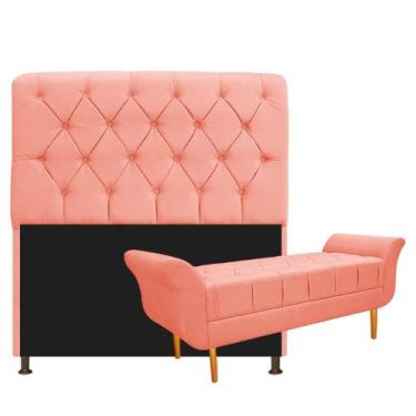 Imagem de Kit Cabeceira Lady e Recamier Ari 90 cm Solteiro Suede Coral - Doce So