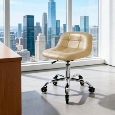 Imagem de Cadeira de rodinhas com rodas, banco ajustável em altura com suporte para as costas, cadeira de vaidade resistente com almofada de couro PU para salão de beleza, massagem, cozinha, tatuagem