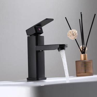 Imagem de Torneira de Banheiro Lavabo Preta Luxo Baixa Bica  Aço Inox Design Mod
