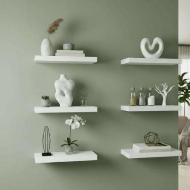Imagem de Kit 06 Prateleiras 30cm MDF Nichos Cozinha Sala Quarto Banheiro Decora