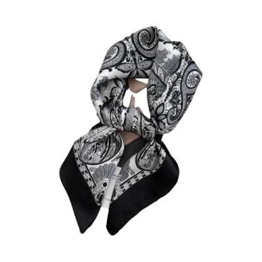 Imagem de Lenço De Cetim Floral 70cm Design Luxuoso Feminino Para Cabelo, Pescoç