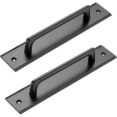 Imagem de BAZAC Embalagem de 2 puxadores de maçaneta de porta, maçaneta de porta de celeiro, maçaneta de porta de correr em liga de alumínio preto, - Hole Distance: 182 mm