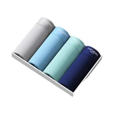 Imagem de Cuecas Boxer Masculinas plus Size Pretas De Seda Gelada, Kit Com 4 Peç