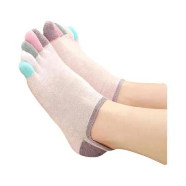 Imagem de Meias De Algodão Esportivas Femininas Com Dedos Separados, Cano Alto, 