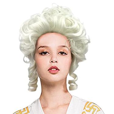 Imagem de Peruca feminina vitoriana Maria Antonieta do século 18, cabelo ondulado colonial, renascentista, medieval, festa de Halloween, acessório cosplay com boné (peruca branca nº 11)