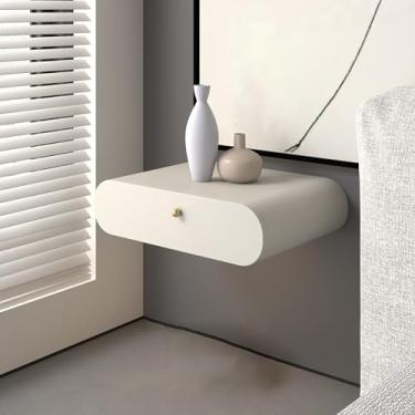 Imagem de Mesa de cabeceira flutuante moderna com gavetas, armário de armazenamento de mesa de cabeceira de madeira elegante para casa, escritório, quarto, design que economiza espaço, decoração contemporânea