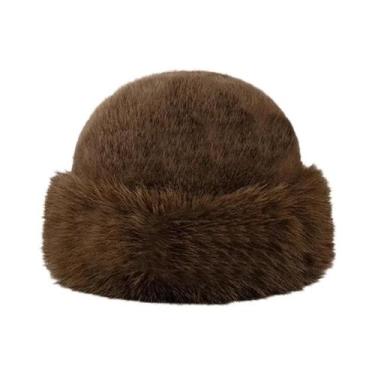 Imagem de Chapéu Bucket Feminino De Pelo Sintético Com Aba Larga, Quente E Macio