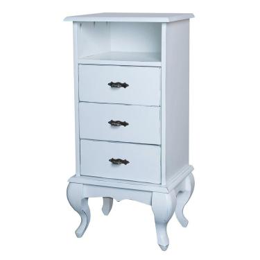 Imagem de Mesa de Cabeceira Estreita Com 3 Gavetas e Nicho Branca