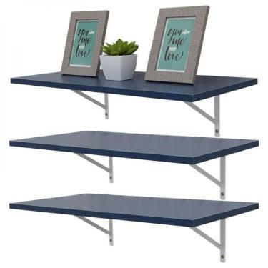 Imagem de Kit 3 Prateleiras 80 X 30cm Azul com Mão Francesa