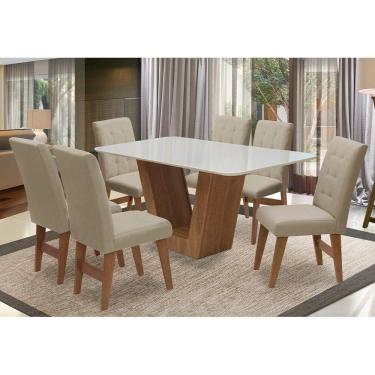 Imagem de Mesa Safira Com 6 Cadeiras 160cm Cedro/branco Off/bege